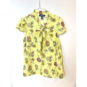 MODCLOTH Fluttering Days Tie-Neck Blouse L Horoscopes Zodiac Signs Womens Top